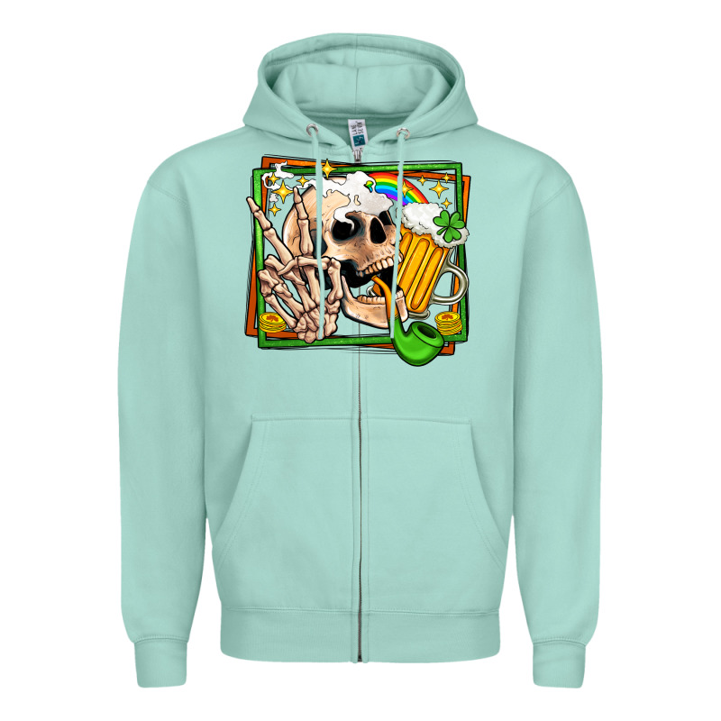 St Patricks Day Peace Skull Zipper Hoodie by Jasminsmagicworld | Teevron