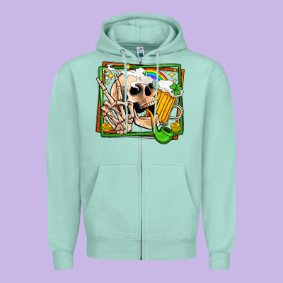 St Patricks Day Peace Skull Zipper Hoodie Designed By Jasminsmagicworld