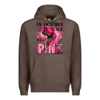 Coffee in october we wear pink dinosaur Premium Hoodie - LillyAllenDesigns