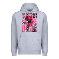 Heather Grey in october we wear pink dinosaur Premium Hoodie - LillyAllenDesigns