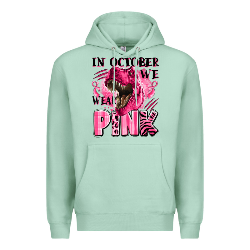 In October We Wear Pink Dinosaur Premium Hoodie by LillyAllenDesigns | Teevron