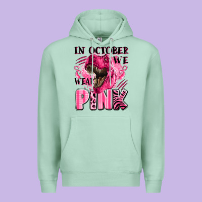 In October We Wear Pink Dinosaur Premium Hoodie Designed By Lillyallendesigns