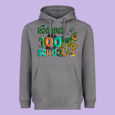 Roaring Into 100 Day Of School Heavyweight Hoodie Designed By Maliassmallbusiness