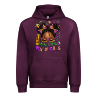 Mauve Wine little miss mardi gras afro messy bun kid Urban Hoodie - texasbilliewilder