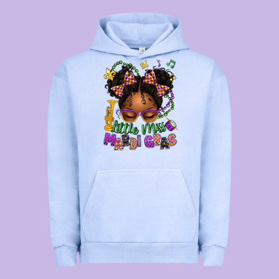 Little Miss Mardi Gras Afro Messy Bun Kid Urban Hoodie Designed By Texasbilliewilder