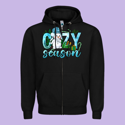 Cozy Season Winter Christmas Zipper Hoodie Designed By Nancycooperartshop