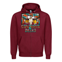Burgundy cowboys and beers Zipper Hoodie - NancyCooperArtShop