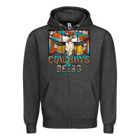 Charcoal Heather cowboys and beers Zipper Hoodie - NancyCooperArtShop