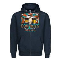 Navy cowboys and beers Zipper Hoodie - NancyCooperArtShop