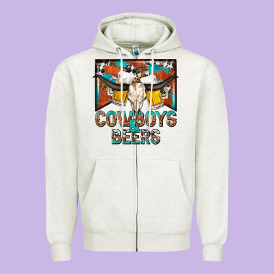 Cowboys And Beers Zipper Hoodie Designed By Nancycooperartshop