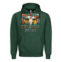 Sports Green cowboys and beers Zipper Hoodie - NancyCooperArtShop