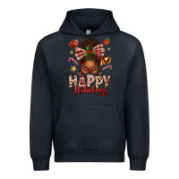 Navy happy holidays christmas afro messy bun Urban Hoodie - texasbilliewilder