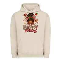 Pigment French Oak happy holidays christmas afro messy bun Urban Hoodie - texasbilliewilder