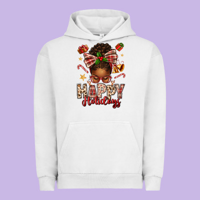 Happy Holidays Christmas Afro Messy Bun Urban Hoodie Designed By Texasbilliewilder
