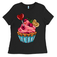 Black valentines day cupcake Ladies Tee - AdoDesignShop