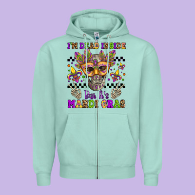 I'm Dead Inside But It's Mardi Gras Zipper Hoodie Designed By Jasminsmagicworld