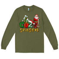 Army Green cozy season with santa christmas tree cactus and gift Long Sleeve Tee - AdoDesignShop