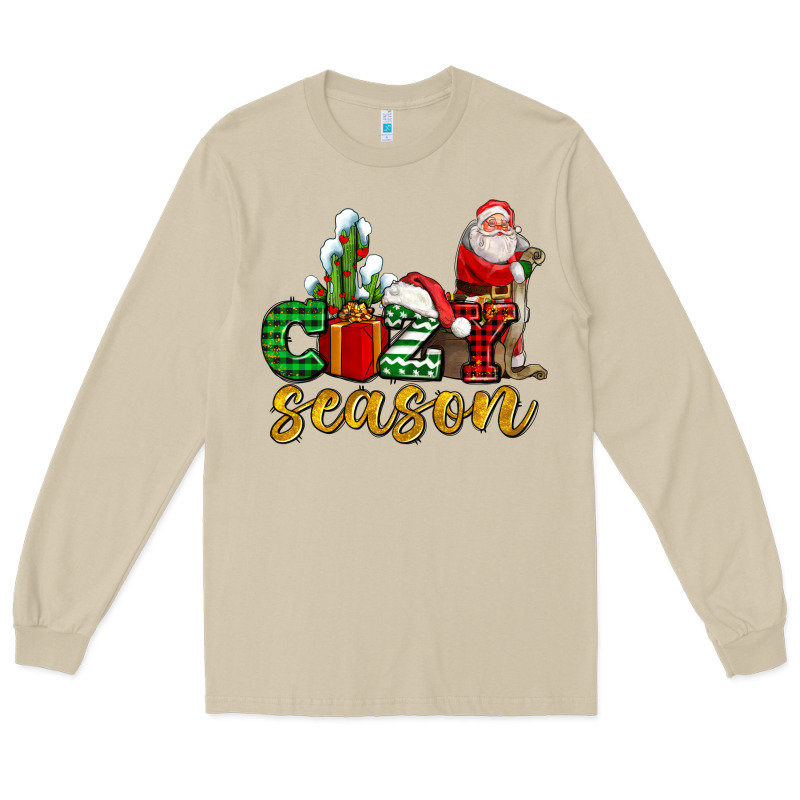 Cozy Season With Santa Christmas Tree Cactus And Gift Long Sleeve Tee by AdoDesignShop | Teevron