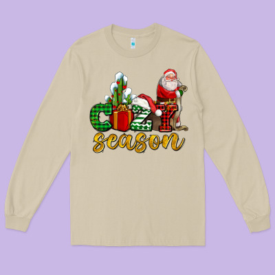 Cozy Season With Santa Christmas Tree Cactus And Gift Long Sleeve Tee Designed By Adodesignshop