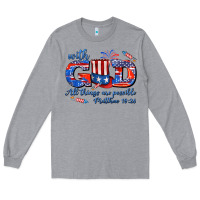 Heather Grey with god all things are possible usa Long Sleeve Tee - AdoDesignShop