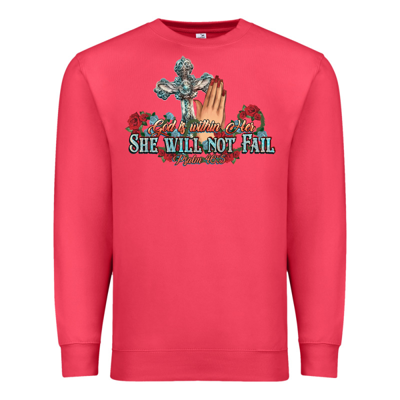 She Will Not Fail Psalm Christian Cross Pray Premium Sweatshirt by NancyCooperArtShop | Teevron
