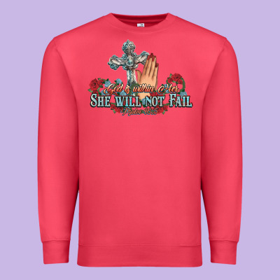 She Will Not Fail Psalm Christian Cross Pray Premium Sweatshirt Designed By Nancycooperartshop