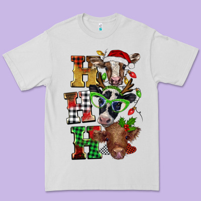 Christmas Ho Ho Ho Cow Premium Tee Designed By Barkaloodesign