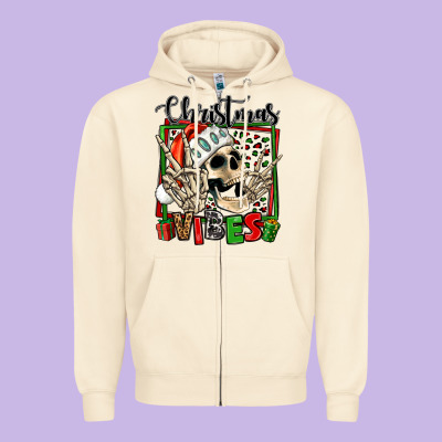 Christmas Vibes Skeleton Zipper Hoodie Designed By Jasminsmagicworld