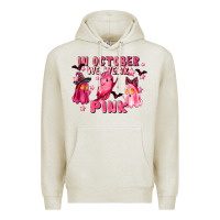 Oatmeal Heather in october we wear pink Premium Hoodie - LillyAllenDesigns