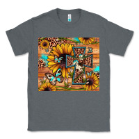 Charcoal Heather cross sunflower butterfly Classic Tee - JahusDesignShop
