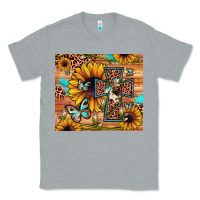 Heather Grey cross sunflower butterfly Classic Tee - JahusDesignShop