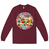 Burgundy Merry Christmas Coffee Cups Long Sleeve Tee - Artiststas