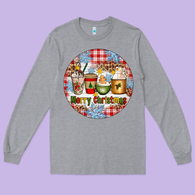 Merry Christmas Coffee Cups Long Sleeve Tee Designed By Artiststas