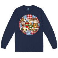 Navy Merry Christmas Coffee Cups Long Sleeve Tee - Artiststas