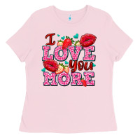 Bubblegum Pink i love you more with lips and strawberry Ladies Tee - AdoDesignShop