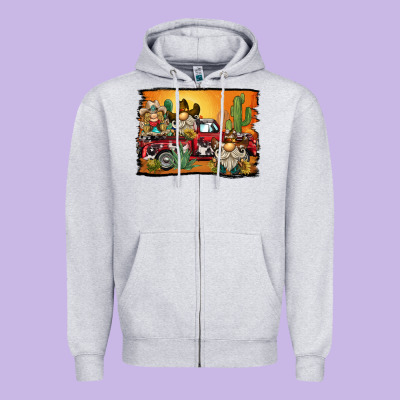Western Truck Cowboy Gnome Background Zipper Hoodie Designed By Barkaloodesign