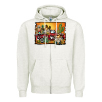 Oatmeal Heather western truck cowboy gnome background Zipper Hoodie - BarkalooDesign