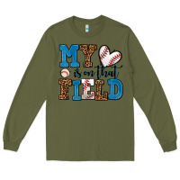 Army Green my heart is on that field baseball Long Sleeve Tee - AdoDesignShop