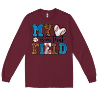 Burgundy my heart is on that field baseball Long Sleeve Tee - AdoDesignShop