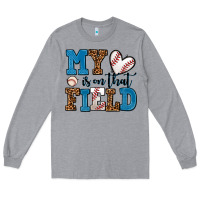 Heather Grey my heart is on that field baseball Long Sleeve Tee - AdoDesignShop