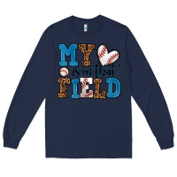 Navy my heart is on that field baseball Long Sleeve Tee - AdoDesignShop