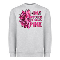 Heather Grey In October We Wear Pink Sunflower Heavyweight Sweatshirt - texasbilliewilder