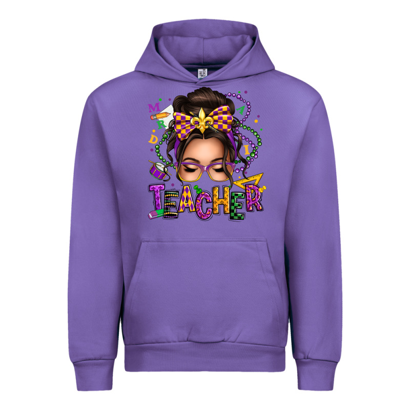 Mardi Gras Teacher Caucasian Messy Bun Urban Hoodie by texasbilliewilder | Teevron