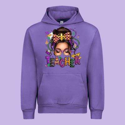 Mardi Gras Teacher Caucasian Messy Bun Urban Hoodie Designed By Texasbilliewilder