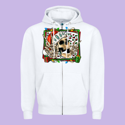 Christmas Happy Skeleton Zipper Hoodie Designed By Jasminsmagicworld