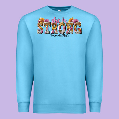 She Is Strong Proverbs 31 25 Premium Sweatshirt Designed By Nancycooperartshop