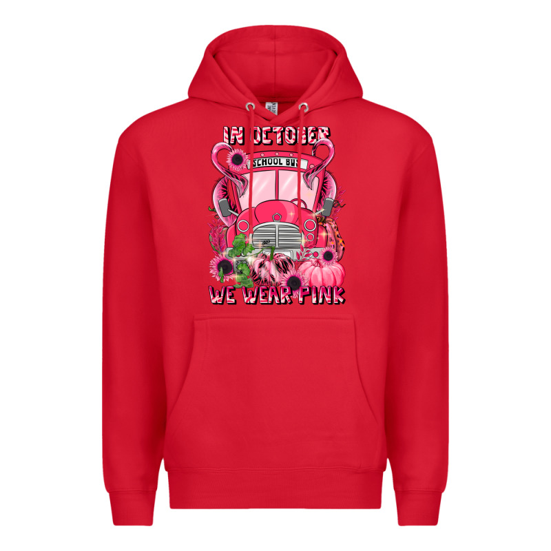 In October We Wear Pink Halloween School Bus Premium Hoodie by LillyAllenDesigns | Teevron