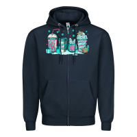 Navy winter Christmas tree cakes coffee Zipper Hoodie - Jasminsmagicworld