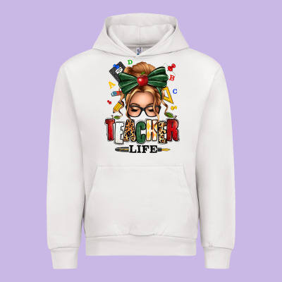 Teacher Life Blonde Caucassian Messy Bun Urban Hoodie Designed By Texasbilliewilder