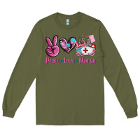 Army Green peace love nurse Long Sleeve Tee - AdoDesignShop